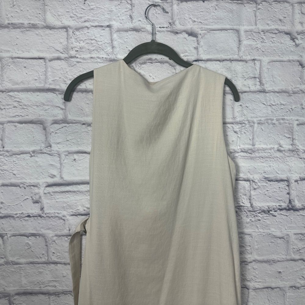 Doe & Rae Ivory Midi Dress‎ Sleeveless Sheer Hem Minimalist Shift Small - Picture 11 of 15